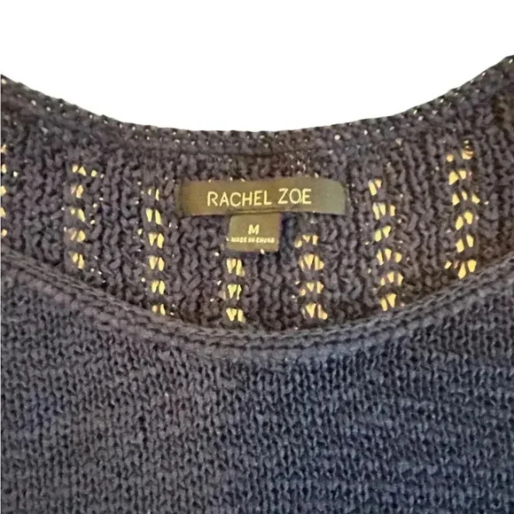 RACHEL ZOE Womens Sweater Size Medium Karla Navy Blue Open Weave Semi Sheer EUC. - Picture 6 of 10